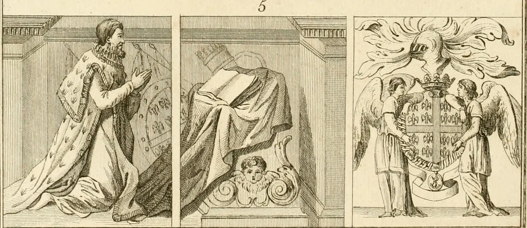 An illustration from Antiquités nationales, ou, Recueil de monumens : pour servir à l'histoire générale et particulière de l'empire françois, tels que tombeaux, inscriptions, statues, vitraux, fresques, etc. : tirés des abbayes, monastères, châteaux, et autres lieux devenus domaines nationaux, 1790, leaf 91
