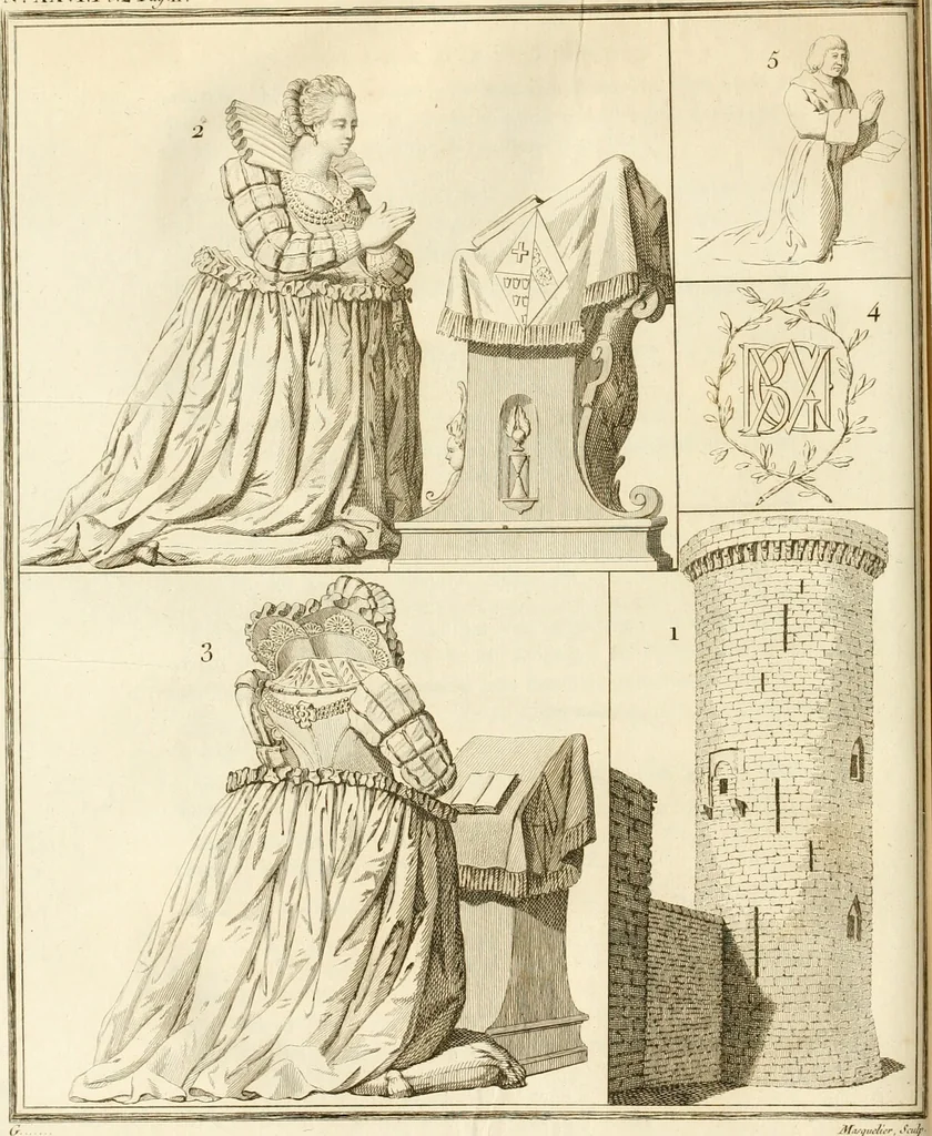 An illustration from Antiquités nationales, ou, Recueil de monumens : pour servir à l'histoire générale et particulière de l'empire françois, tels que tombeaux, inscriptions, statues, vitraux, fresques, etc. : tirés des abbayes, monastères, châteaux, et autres lieux devenus domaines nationaux, 1790, leaf 131