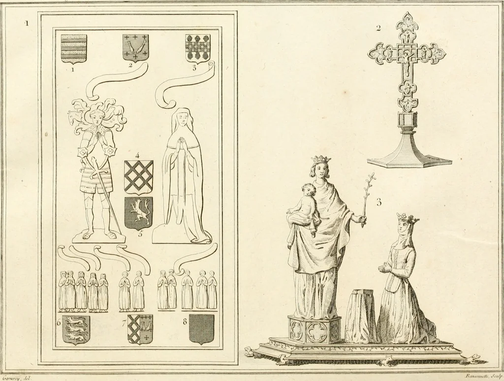 An illustration from Antiquités nationales, ou, Recueil de monumens : pour servir à l'histoire générale et particulière de l'empire françois, tels que tombeaux, inscriptions, statues, vitraux, fresques, etc. : tirés des abbayes, monastères, châteaux, et autres lieux devenus domaines nationaux, 1790, leaf 142