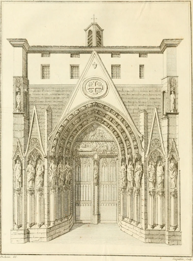 An illustration from Antiquités nationales, ou, Recueil de monumens : pour servir à l'histoire générale et particulière de l'empire françois, tels que tombeaux, inscriptions, statues, vitraux, fresques, etc. : tirés des abbayes, monastères, châteaux, et autres lieux devenus domaines nationaux, 1790, leaf 175