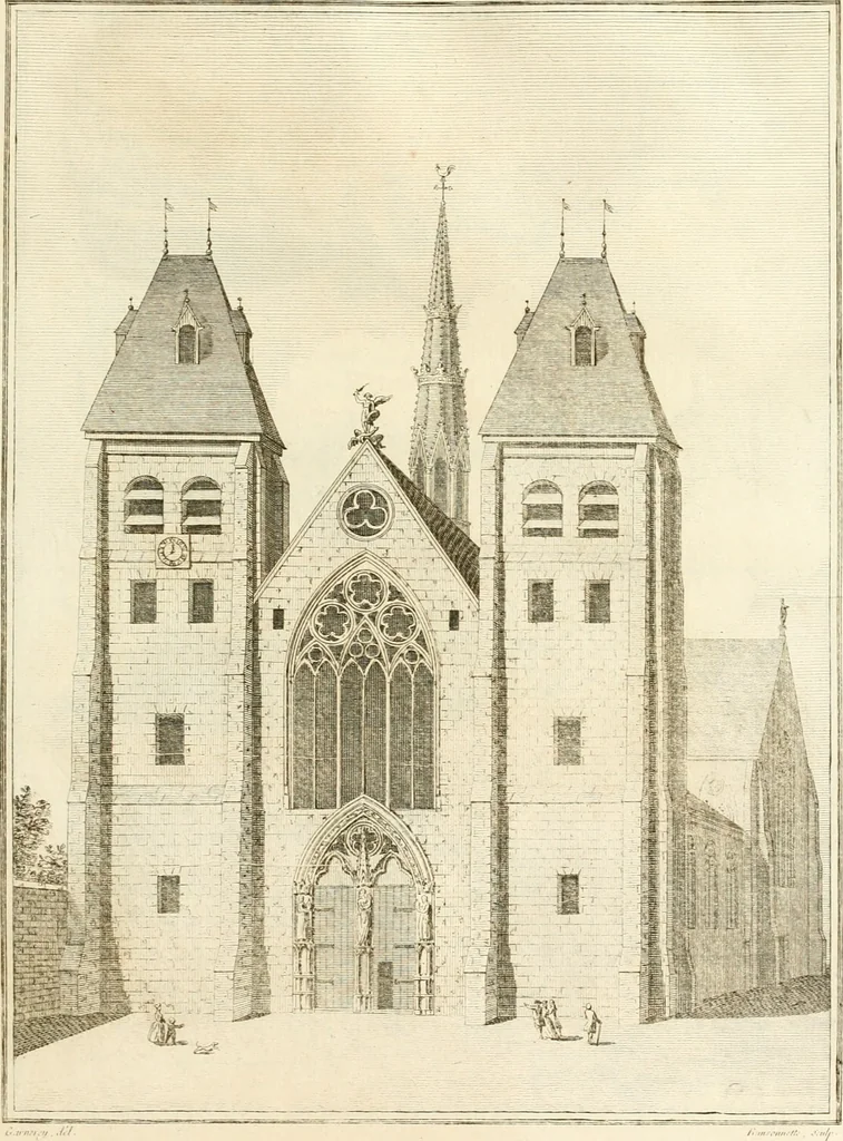 An illustration from Antiquités nationales, ou, Recueil de monumens : pour servir à l'histoire générale et particulière de l'empire françois, tels que tombeaux, inscriptions, statues, vitraux, fresques, etc. : tirés des abbayes, monastères, châteaux, et autres lieux devenus domaines nationaux, 1790, leaf 192