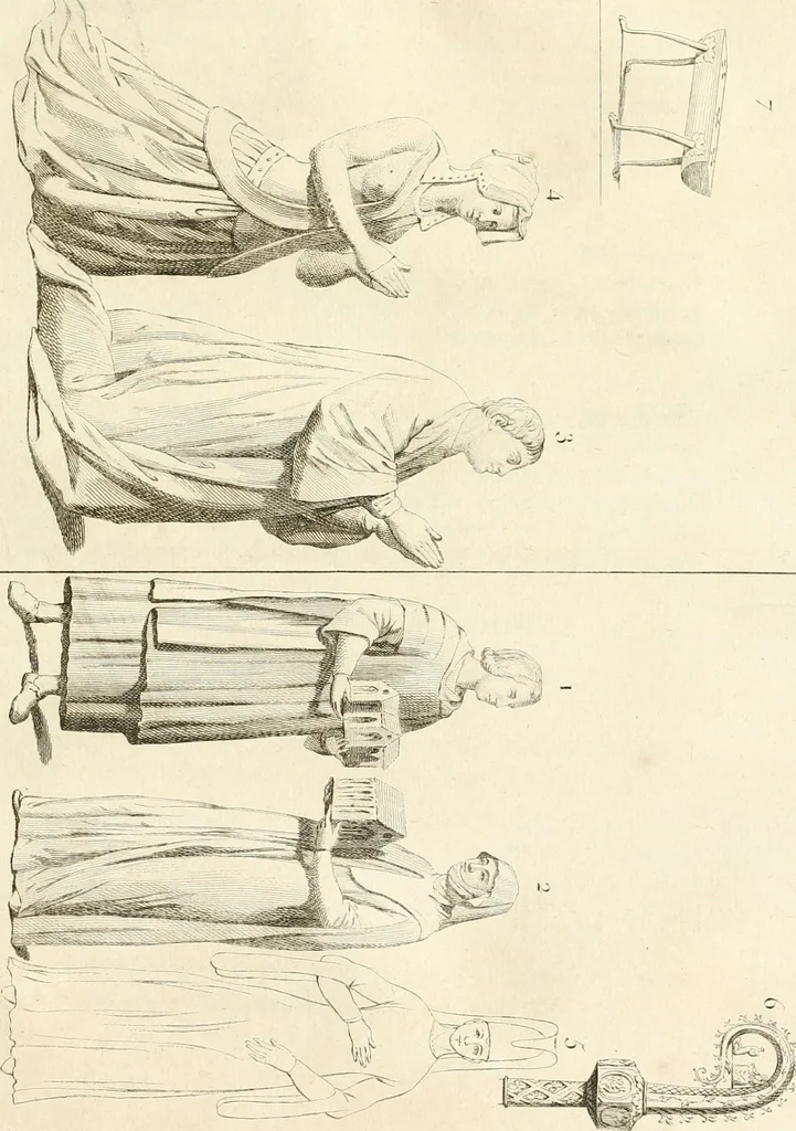 An illustration from Antiquités nationales, ou, Recueil de monumens : pour servir à l'histoire générale et particulière de l'empire françois, tels que tombeaux, inscriptions, statues, vitraux, fresques, etc. : tirés des abbayes, monastères, châteaux, et autres lieux devenus domaines nationaux, 1790, leaf 194