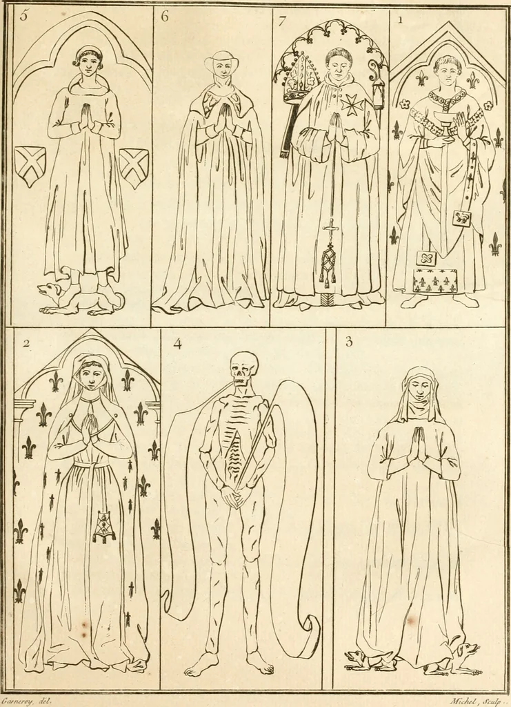 An illustration from Antiquités nationales, ou, Recueil de monumens : pour servir à l'histoire générale et particulière de l'empire françois, tels que tombeaux, inscriptions, statues, vitraux, fresques, etc. : tirés des abbayes, monastères, châteaux, et autres lieux devenus domaines nationaux, 1790, leaf 414