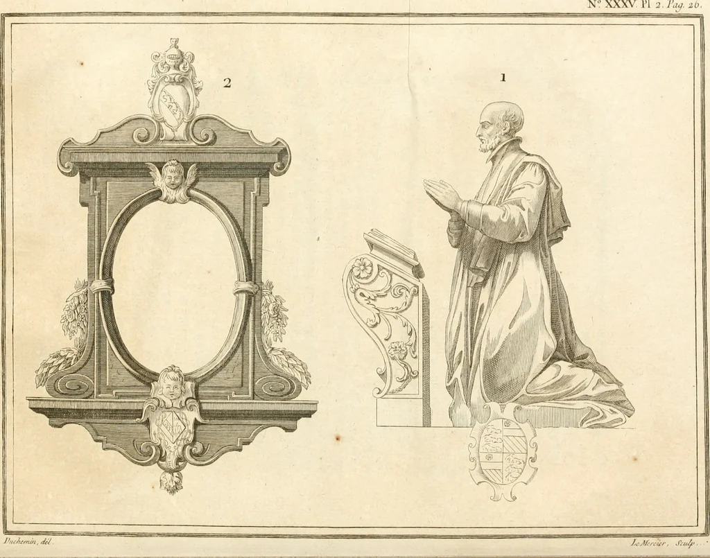 An illustration from Antiquités nationales, ou, Recueil de monumens : pour servir à l'histoire générale et particulière de l'empire françois, tels que tombeaux, inscriptions, statues, vitraux, fresques, etc. : tirés des abbayes, monastères, châteaux, et autres lieux devenus domaines nationaux, 1790, leaf 472