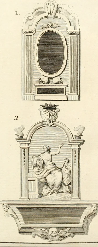 An illustration from Antiquités nationales, ou, Recueil de monumens : pour servir à l'histoire générale et particulière de l'empire françois, tels que tombeaux, inscriptions, statues, vitraux, fresques, etc. : tirés des abbayes, monastères, châteaux, et autres lieux devenus domaines nationaux, 1790, leaf 48