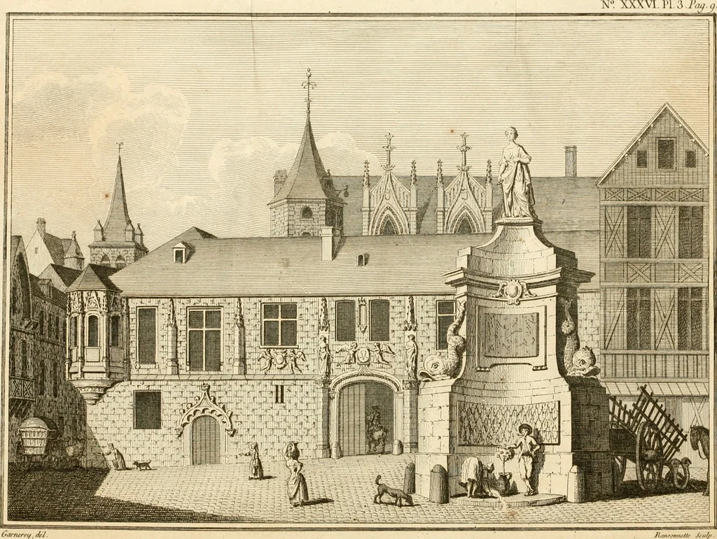 An illustration from Antiquités nationales, ou, Recueil de monumens : pour servir à l'histoire générale et particulière de l'empire françois, tels que tombeaux, inscriptions, statues, vitraux, fresques, etc. : tirés des abbayes, monastères, châteaux, et autres lieux devenus domaines nationaux, 1790, leaf 491