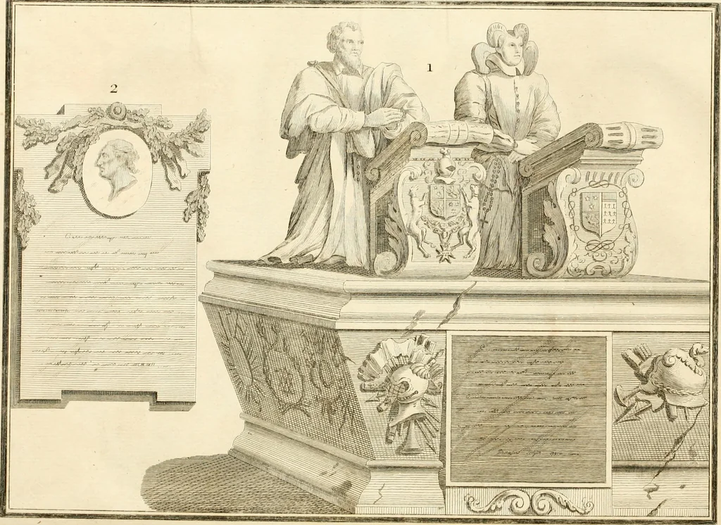 An illustration from Antiquités nationales, ou, Recueil de monumens : pour servir à l'histoire générale et particulière de l'empire françois, tels que tombeaux, inscriptions, statues, vitraux, fresques, etc. : tirés des abbayes, monastères, châteaux, et autres lieux devenus domaines nationaux, 1790, leaf 51