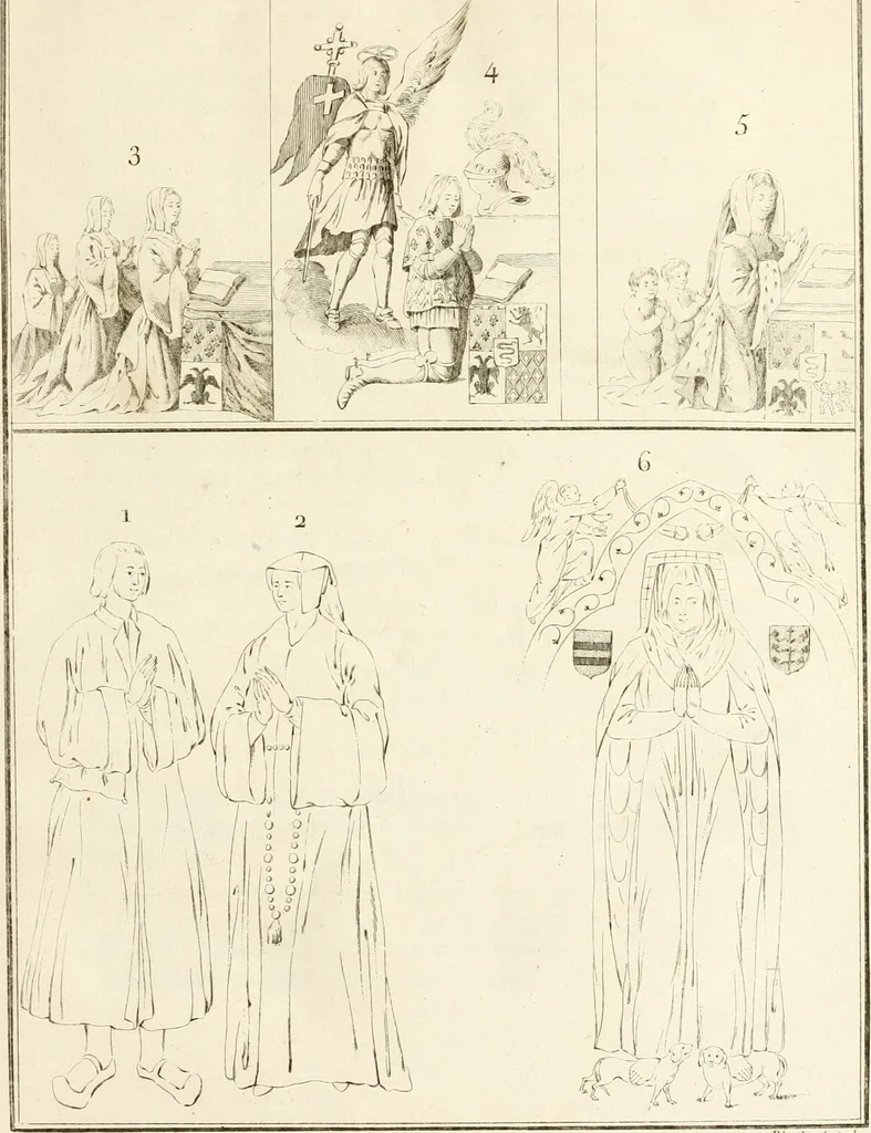 An illustration from Antiquités nationales, ou, Recueil de monumens : pour servir à l'histoire générale et particulière de l'empire françois, tels que tombeaux, inscriptions, statues, vitraux, fresques, etc. : tirés des abbayes, monastères, châteaux, et autres lieux devenus domaines nationaux, 1790, leaf 6