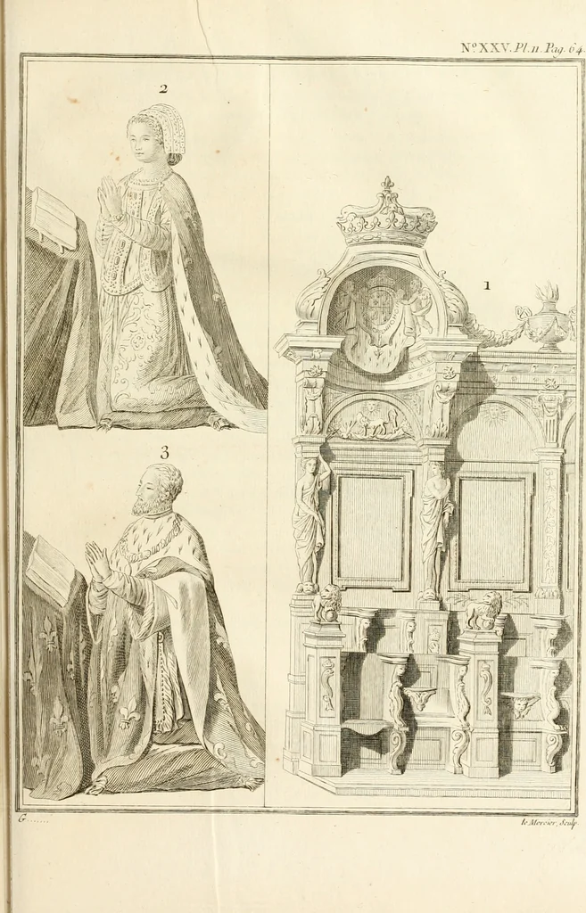 An illustration from Antiquités nationales, ou, Recueil de monumens : pour servir à l'histoire générale et particulière de l'empire françois, tels que tombeaux, inscriptions, statues, vitraux, fresques, etc. : tirés des abbayes, monastères, châteaux, et autres lieux devenus domaines nationaux, 1790, leaf 98