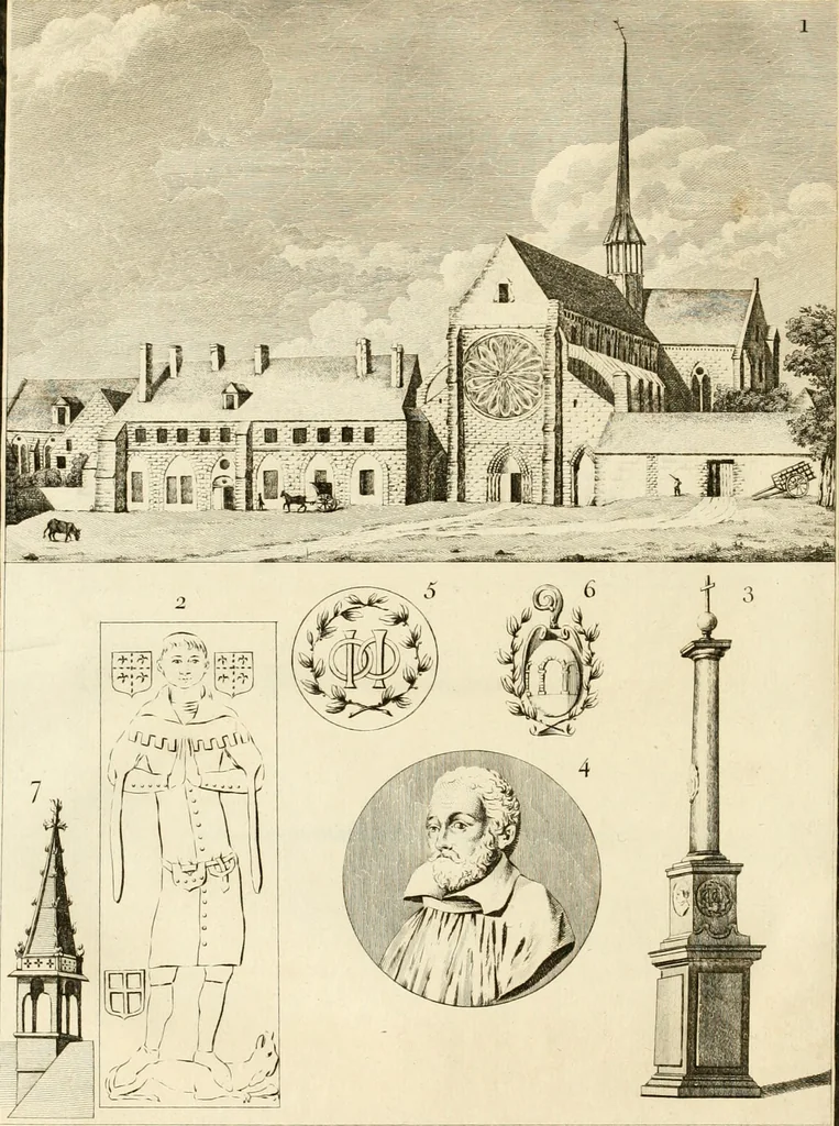 An illustration from Antiquités nationales, ou, Recueil de monumens : pour servir à l'histoire générale et particulière de l'empire françois, tels que tombeaux, inscriptions, statues, vitraux, fresques, etc. : tirés des abbayes, monastères, châteaux, et autres lieux devenus domaines nationaux, 1790, leaf 167