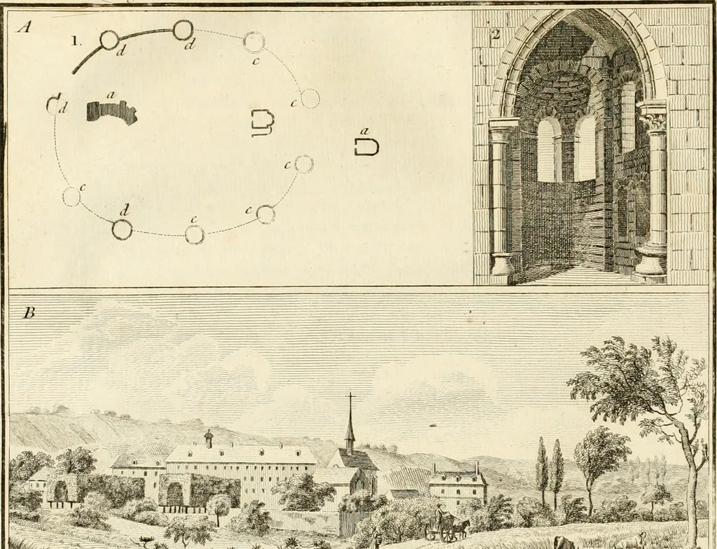 An illustration from Antiquités nationales, ou, Recueil de monumens : pour servir à l'histoire générale et particulière de l'empire françois, tels que tombeaux, inscriptions, statues, vitraux, fresques, etc. : tirés des abbayes, monastères, châteaux, et autres lieux devenus domaines nationaux, 1790, leaf 201