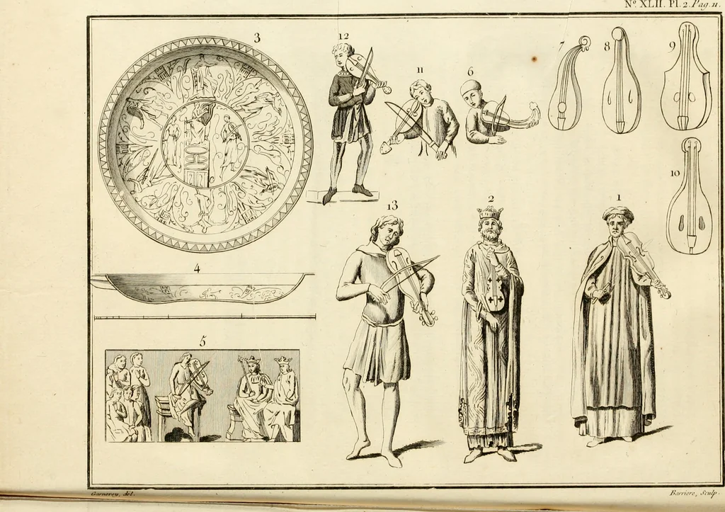 An illustration from Antiquités nationales, ou, Recueil de monumens : pour servir à l'histoire générale et particulière de l'empire françois, tels que tombeaux, inscriptions, statues, vitraux, fresques, etc. : tirés des abbayes, monastères, châteaux, et autres lieux devenus domaines nationaux, 1790, leaf 213