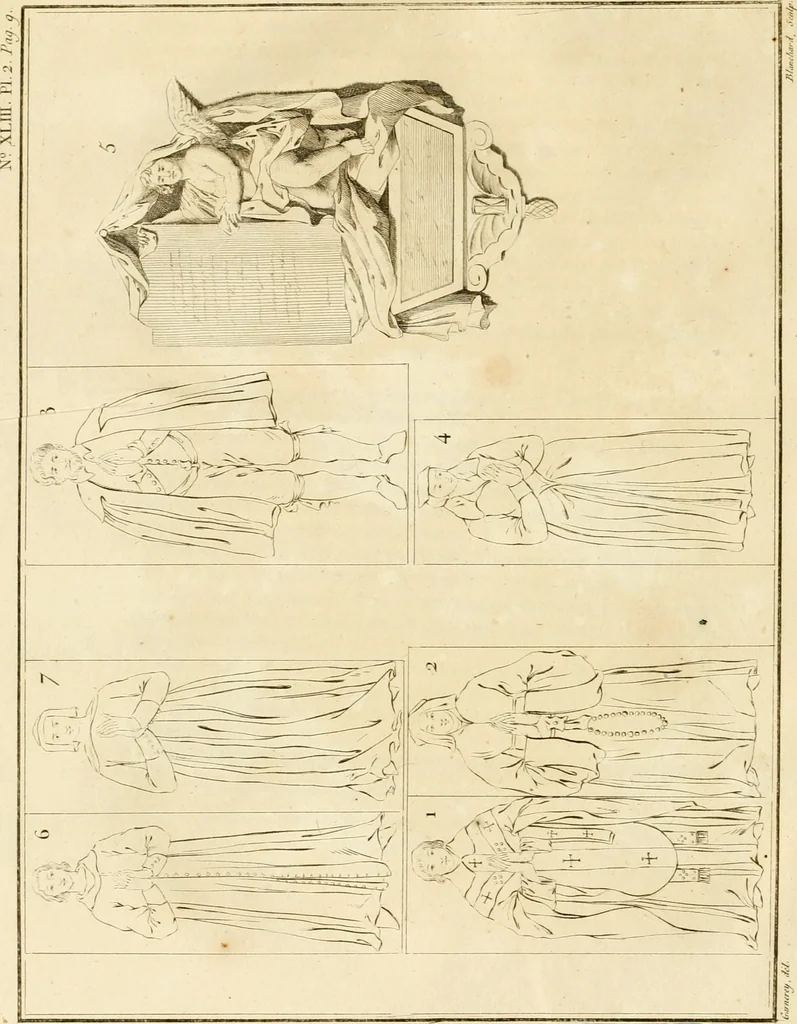 An illustration from Antiquités nationales, ou, Recueil de monumens : pour servir à l'histoire générale et particulière de l'empire françois, tels que tombeaux, inscriptions, statues, vitraux, fresques, etc. : tirés des abbayes, monastères, châteaux, et autres lieux devenus domaines nationaux, 1790, leaf 239