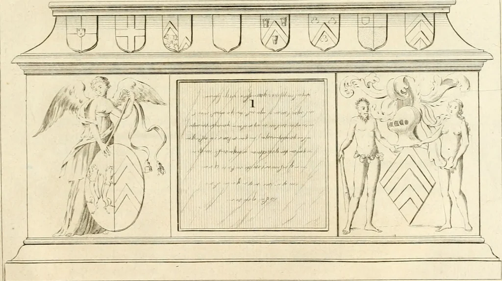 An illustration from Antiquités nationales, ou, Recueil de monumens : pour servir à l'histoire générale et particulière de l'empire françois, tels que tombeaux, inscriptions, statues, vitraux, fresques, etc. : tirés des abbayes, monastères, châteaux, et autres lieux devenus domaines nationaux, 1790, leaf 260