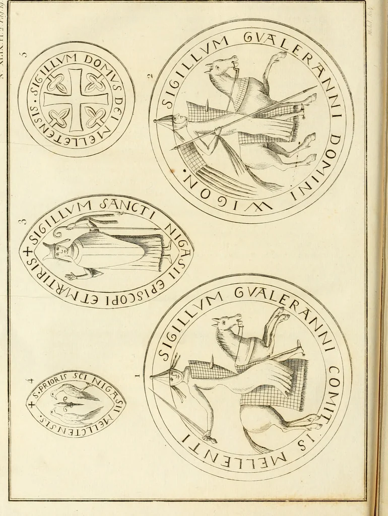 An illustration from Antiquités nationales, ou, Recueil de monumens : pour servir à l'histoire générale et particulière de l'empire françois, tels que tombeaux, inscriptions, statues, vitraux, fresques, etc. : tirés des abbayes, monastères, châteaux, et autres lieux devenus domaines nationaux, 1790, leaf 419