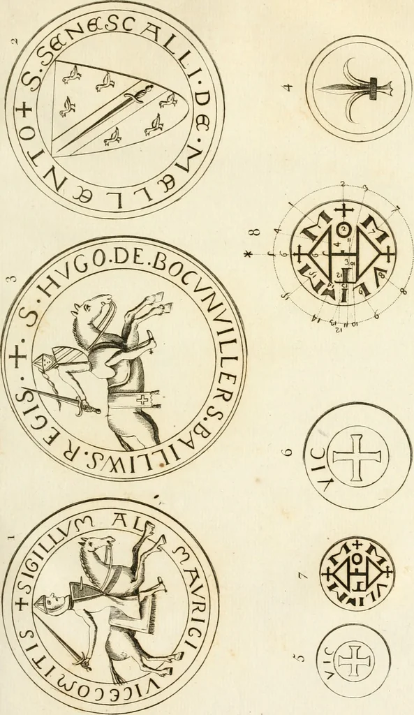 An illustration from Antiquités nationales, ou, Recueil de monumens : pour servir à l'histoire générale et particulière de l'empire françois, tels que tombeaux, inscriptions, statues, vitraux, fresques, etc. : tirés des abbayes, monastères, châteaux, et autres lieux devenus domaines nationaux, 1790, leaf 424