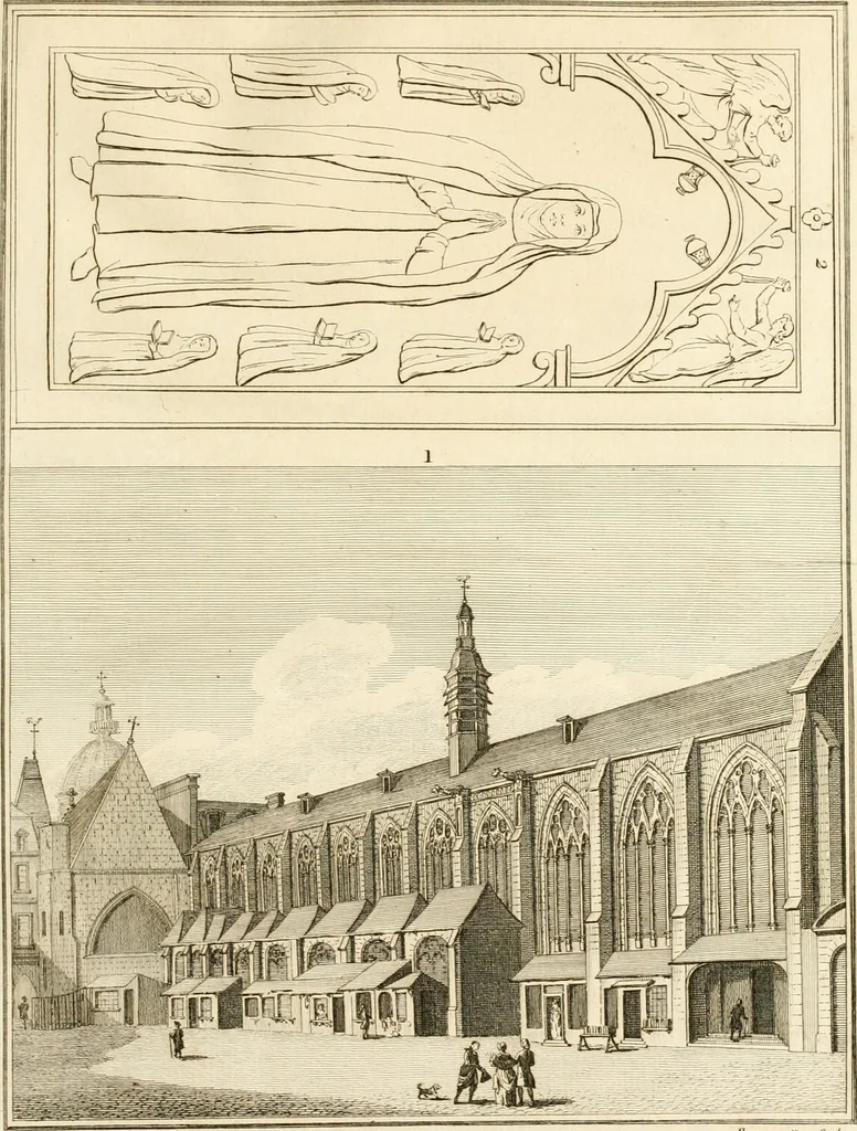 An illustration from Antiquités nationales, ou, Recueil de monumens : pour servir à l'histoire générale et particulière de l'empire françois, tels que tombeaux, inscriptions, statues, vitraux, fresques, etc. : tirés des abbayes, monastères, châteaux, et autres lieux devenus domaines nationaux, 1790, leaf 68