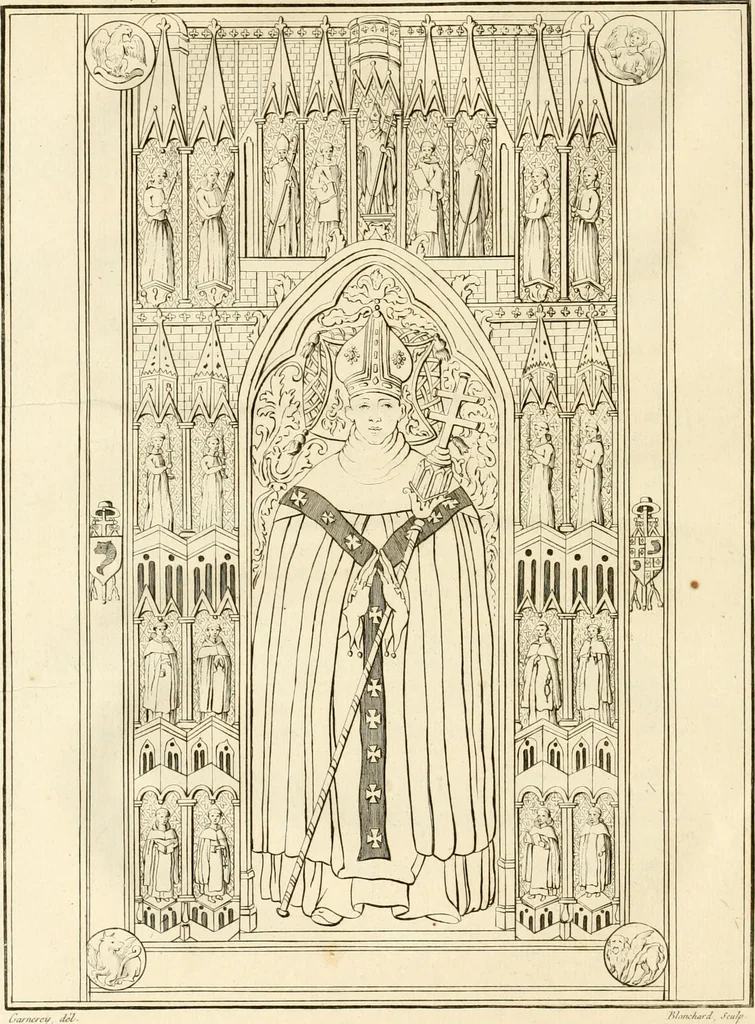 An illustration from Antiquités nationales, ou, Recueil de monumens : pour servir à l'histoire générale et particulière de l'empire françois, tels que tombeaux, inscriptions, statues, vitraux, fresques, etc. : tirés des abbayes, monastères, châteaux, et autres lieux devenus domaines nationaux, 1790, leaf 89