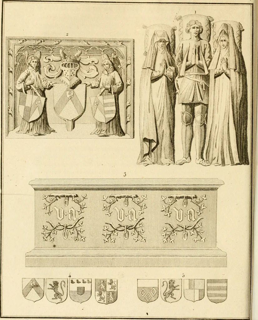 An illustration from Antiquités nationales, ou, Recueil de monumens : pour servir à l'histoire générale et particulière de l'empire françois, tels que tombeaux, inscriptions, statues, vitraux, fresques, etc. : tirés des abbayes, monastères, châteaux, et autres lieux devenus domaines nationaux, 1790, leaf 227