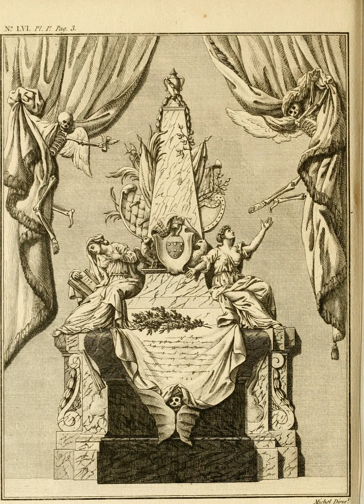 An illustration from Antiquités nationales, ou, Recueil de monumens : pour servir à l'histoire générale et particulière de l'empire françois, tels que tombeaux, inscriptions, statues, vitraux, fresques, etc. : tirés des abbayes, monastères, châteaux, et autres lieux devenus domaines nationaux, 1790, leaf 233