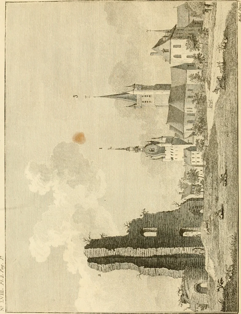 An illustration from Antiquités nationales, ou, Recueil de monumens : pour servir à l'histoire générale et particulière de l'empire françois, tels que tombeaux, inscriptions, statues, vitraux, fresques, etc. : tirés des abbayes, monastères, châteaux, et autres lieux devenus domaines nationaux, 1790, leaf 255