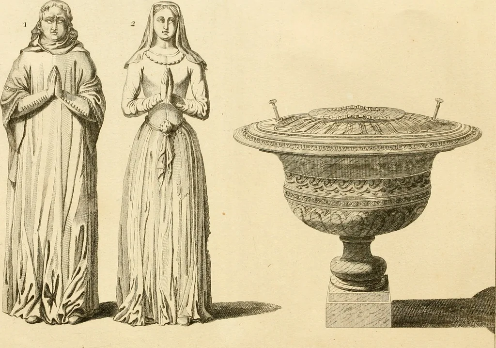 An illustration from Antiquités nationales, ou, Recueil de monumens : pour servir à l'histoire générale et particulière de l'empire françois, tels que tombeaux, inscriptions, statues, vitraux, fresques, etc. : tirés des abbayes, monastères, châteaux, et autres lieux devenus domaines nationaux, 1790, leaf 261