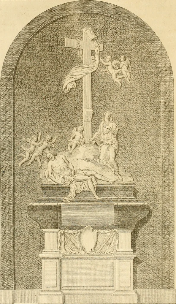 An illustration from Antiquités nationales, ou, Recueil de monumens : pour servir à l'histoire générale et particulière de l'empire françois, tels que tombeaux, inscriptions, statues, vitraux, fresques, etc. : tirés des abbayes, monastères, châteaux, et autres lieux devenus domaines nationaux, 1790, leaf 269