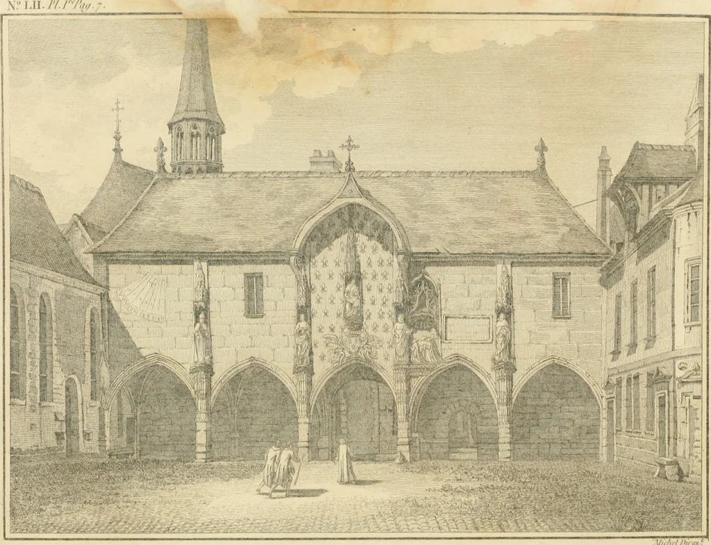 An illustration from Antiquités nationales, ou, Recueil de monumens : pour servir à l'histoire générale et particulière de l'empire françois, tels que tombeaux, inscriptions, statues, vitraux, fresques, etc. : tirés des abbayes, monastères, châteaux, et autres lieux devenus domaines nationaux, 1790, leaf 27