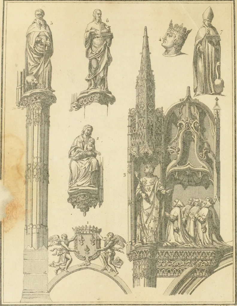 An illustration from Antiquités nationales, ou, Recueil de monumens : pour servir à l'histoire générale et particulière de l'empire françois, tels que tombeaux, inscriptions, statues, vitraux, fresques, etc. : tirés des abbayes, monastères, châteaux, et autres lieux devenus domaines nationaux, 1790, leaf 29