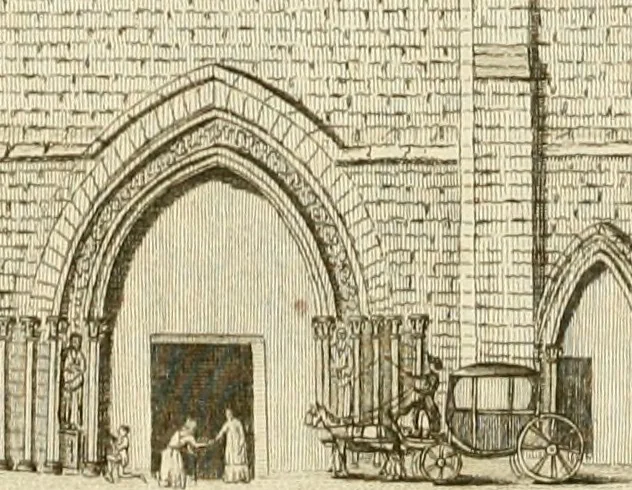 An illustration from Antiquités nationales, ou, Recueil de monumens : pour servir à l'histoire générale et particulière de l'empire françois, tels que tombeaux, inscriptions, statues, vitraux, fresques, etc. : tirés des abbayes, monastères, châteaux, et autres lieux devenus domaines nationaux, 1790, leaf 335