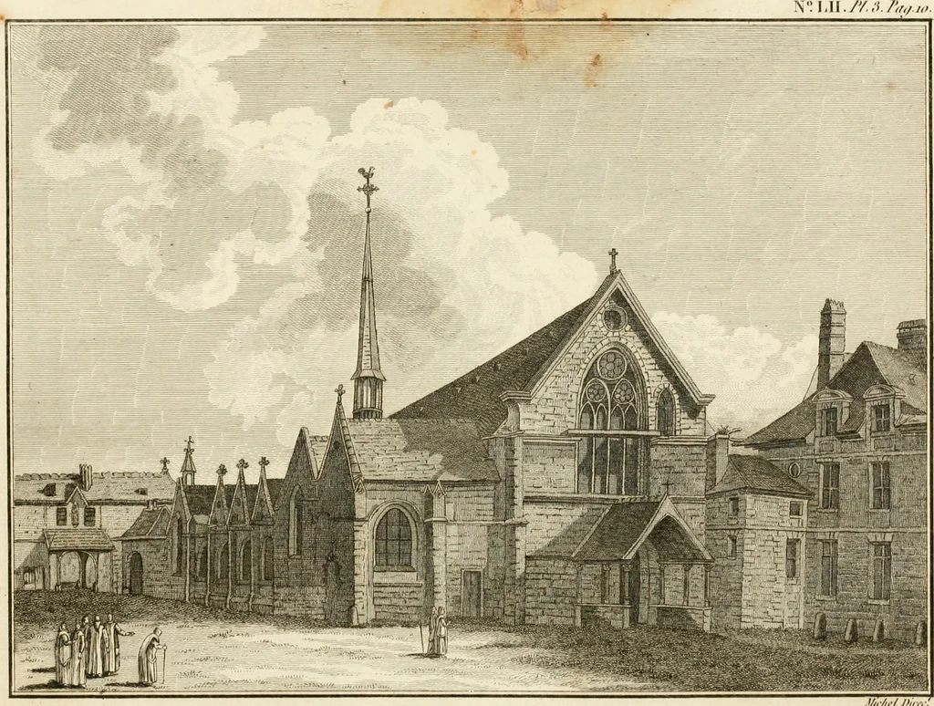 An illustration from Antiquités nationales, ou, Recueil de monumens : pour servir à l'histoire générale et particulière de l'empire françois, tels que tombeaux, inscriptions, statues, vitraux, fresques, etc. : tirés des abbayes, monastères, châteaux, et autres lieux devenus domaines nationaux, 1790, leaf 34
