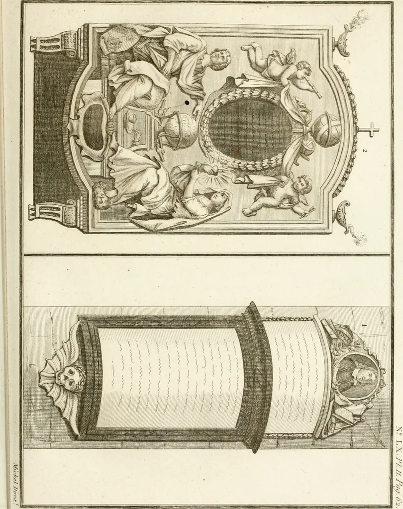An illustration from Antiquités nationales, ou, Recueil de monumens : pour servir à l'histoire générale et particulière de l'empire françois, tels que tombeaux, inscriptions, statues, vitraux, fresques, etc. : tirés des abbayes, monastères, châteaux, et autres lieux devenus domaines nationaux, 1790, leaf 342