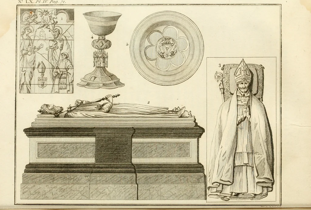 An illustration from Antiquités nationales, ou, Recueil de monumens : pour servir à l'histoire générale et particulière de l'empire françois, tels que tombeaux, inscriptions, statues, vitraux, fresques, etc. : tirés des abbayes, monastères, châteaux, et autres lieux devenus domaines nationaux, 1790, leaf 355