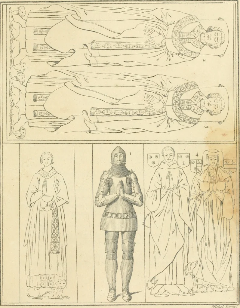 An illustration from Antiquités nationales, ou, Recueil de monumens : pour servir à l'histoire générale et particulière de l'empire françois, tels que tombeaux, inscriptions, statues, vitraux, fresques, etc. : tirés des abbayes, monastères, châteaux, et autres lieux devenus domaines nationaux, 1790, leaf 38