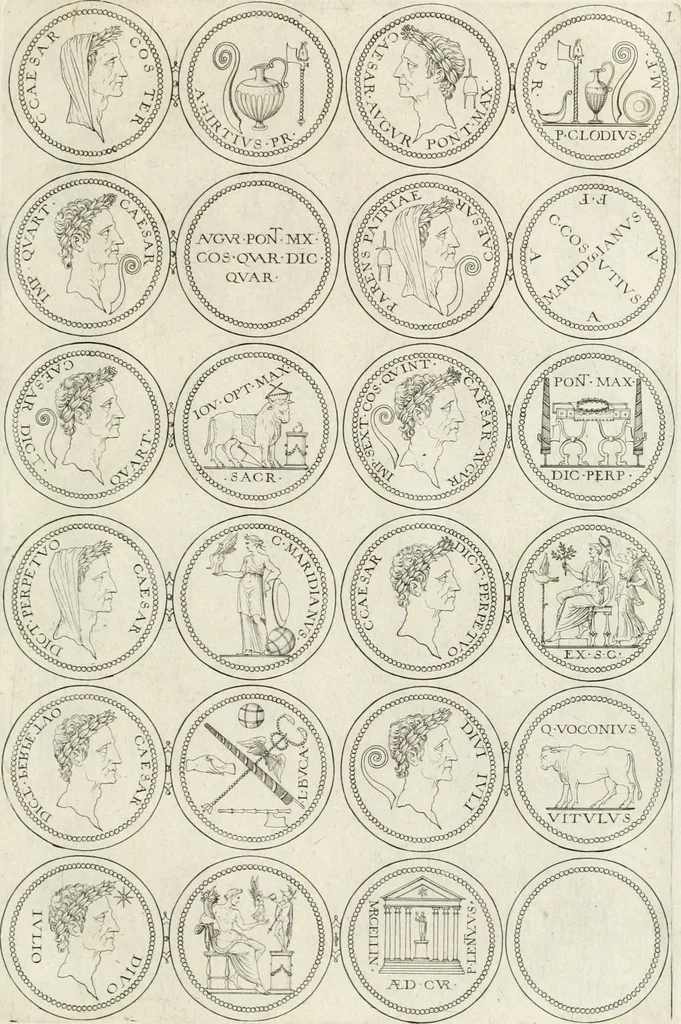 An illustration from Antonii Augustinii Archiepisc. Tarracon. Antiqvitatvm romanorvm hispanarvmqve in nvmmis vetervm, dialogi XI, 1617, leaf 226