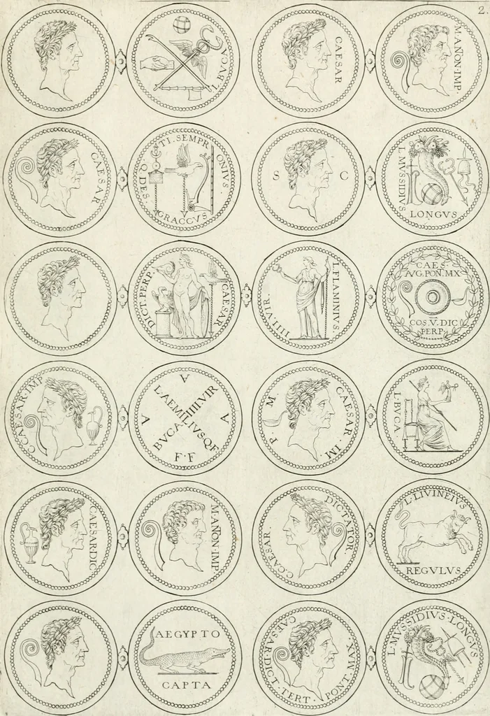 An illustration from Antonii Augustinii Archiepisc. Tarracon. Antiqvitatvm romanorvm hispanarvmqve in nvmmis vetervm, dialogi XI, 1617, leaf 228