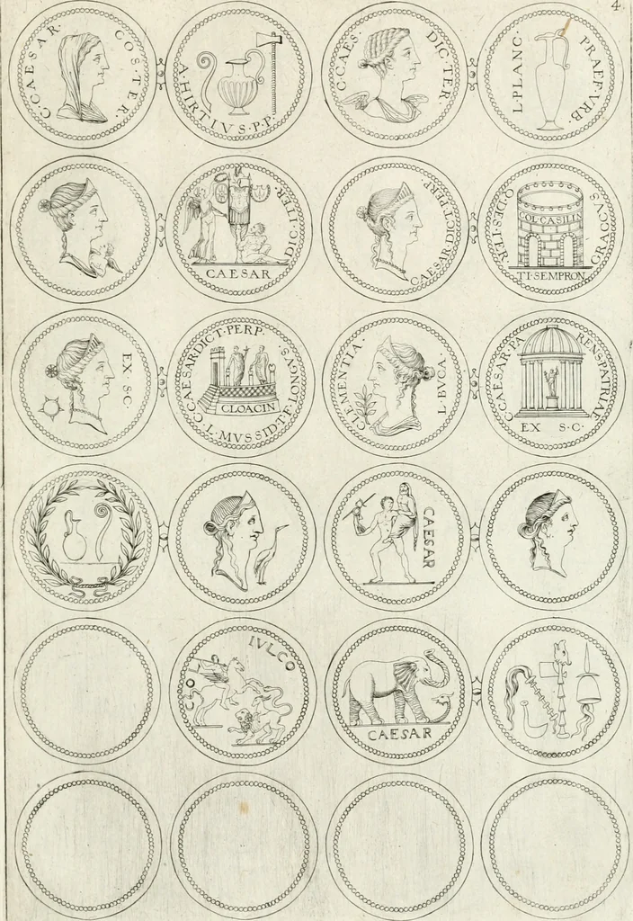 An illustration from Antonii Augustinii Archiepisc. Tarracon. Antiqvitatvm romanorvm hispanarvmqve in nvmmis vetervm, dialogi XI, 1617, leaf 232