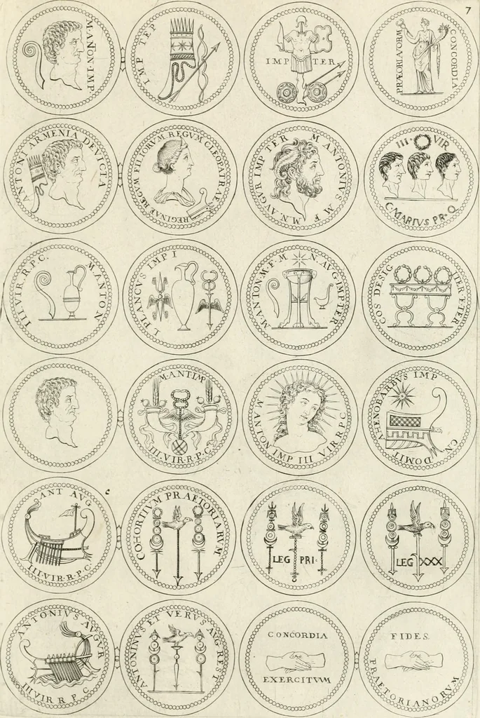 An illustration from Antonii Augustinii Archiepisc. Tarracon. Antiqvitatvm romanorvm hispanarvmqve in nvmmis vetervm, dialogi XI, 1617, leaf 238
