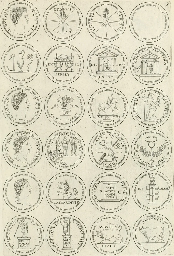 An illustration from Antonii Augustinii Archiepisc. Tarracon. Antiqvitatvm romanorvm hispanarvmqve in nvmmis vetervm, dialogi XI, 1617, leaf 242
