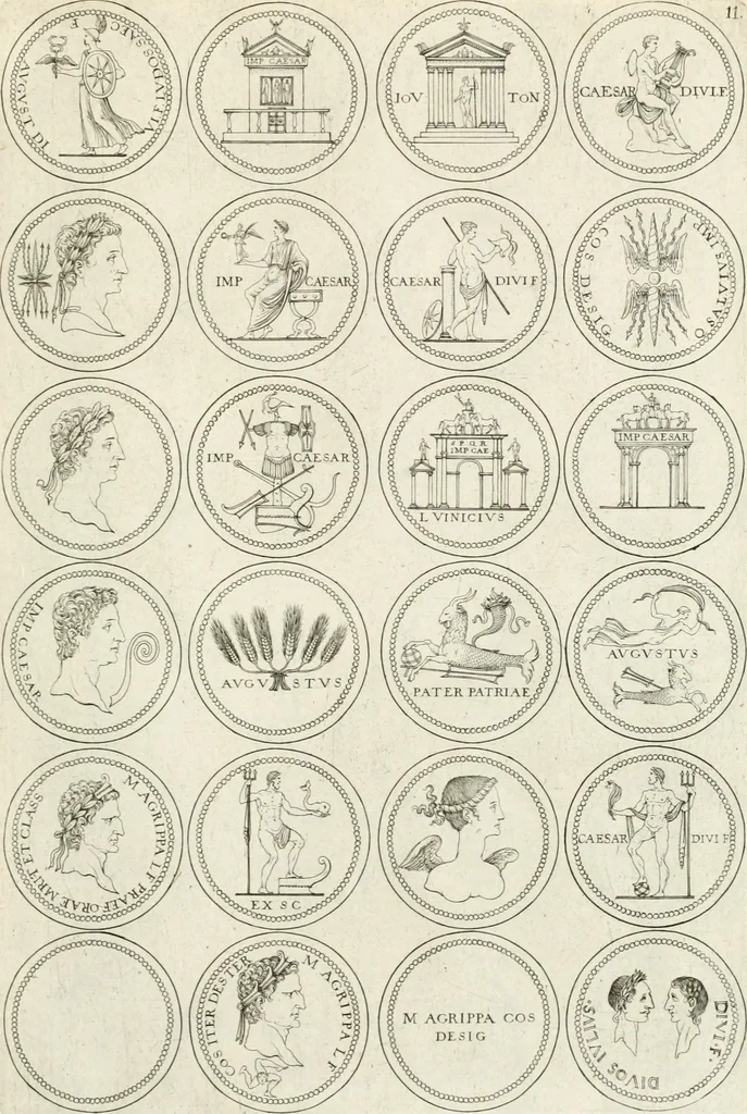 An illustration from Antonii Augustinii Archiepisc. Tarracon. Antiqvitatvm romanorvm hispanarvmqve in nvmmis vetervm, dialogi XI, 1617, leaf 246