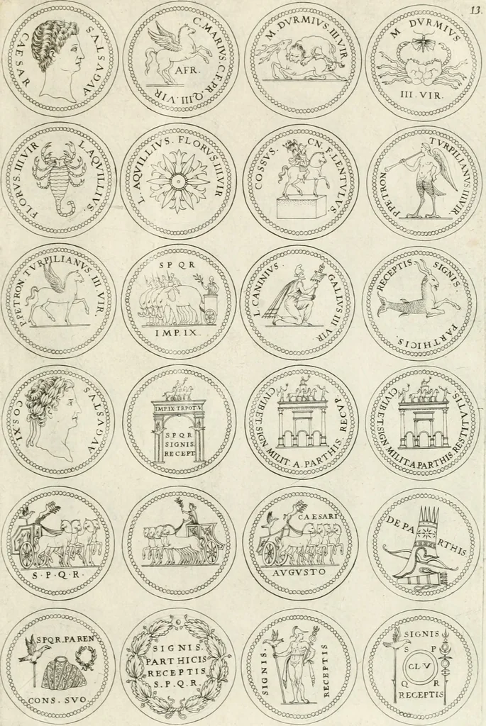An illustration from Antonii Augustinii Archiepisc. Tarracon. Antiqvitatvm romanorvm hispanarvmqve in nvmmis vetervm, dialogi XI, 1617, leaf 250