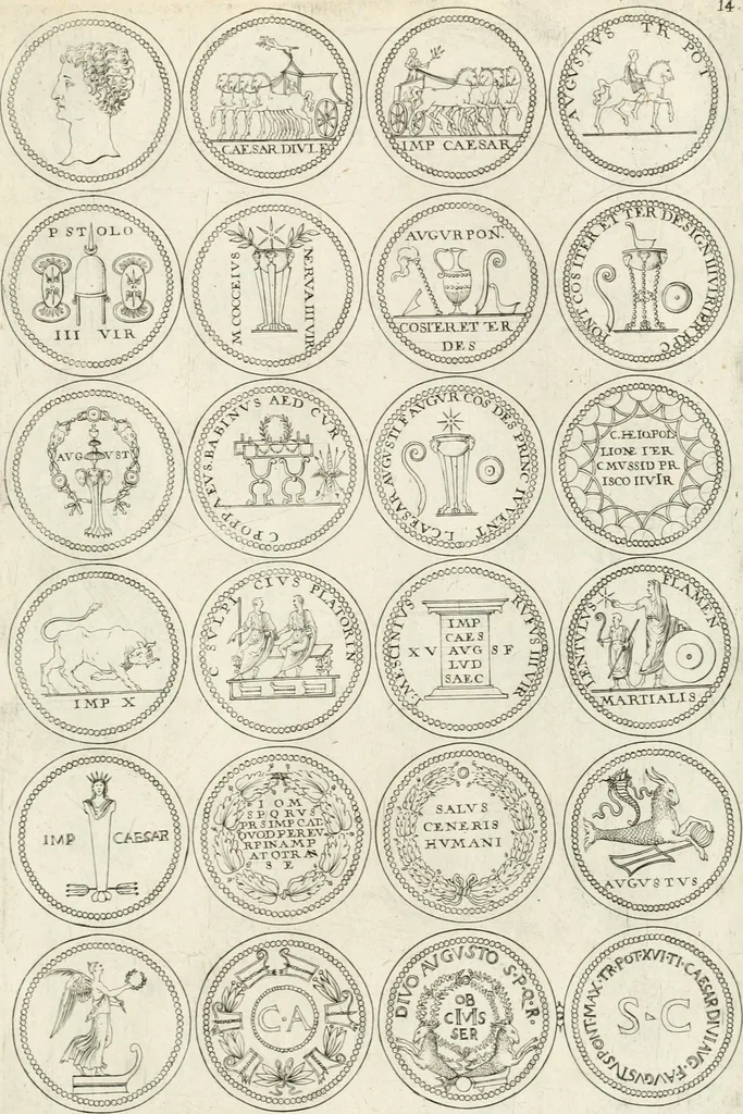 An illustration from Antonii Augustinii Archiepisc. Tarracon. Antiqvitatvm romanorvm hispanarvmqve in nvmmis vetervm, dialogi XI, 1617, leaf 252