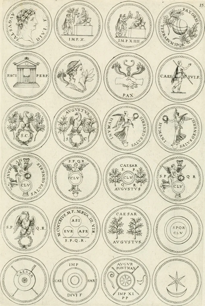 An illustration from Antonii Augustinii Archiepisc. Tarracon. Antiqvitatvm romanorvm hispanarvmqve in nvmmis vetervm, dialogi XI, 1617, leaf 254