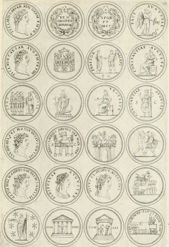 An illustration from Antonii Augustinii Archiepisc. Tarracon. Antiqvitatvm romanorvm hispanarvmqve in nvmmis vetervm, dialogi XI, 1617, leaf 262