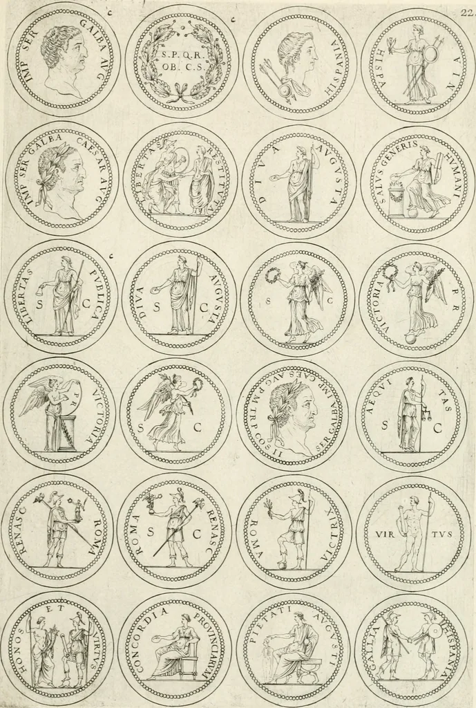An illustration from Antonii Augustinii Archiepisc. Tarracon. Antiqvitatvm romanorvm hispanarvmqve in nvmmis vetervm, dialogi XI, 1617, leaf 268