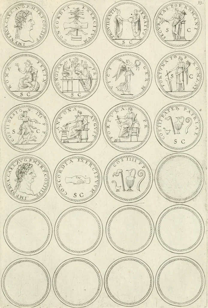 An illustration from Antonii Augustinii Archiepisc. Tarracon. Antiqvitatvm romanorvm hispanarvmqve in nvmmis vetervm, dialogi XI, 1617, leaf 290
