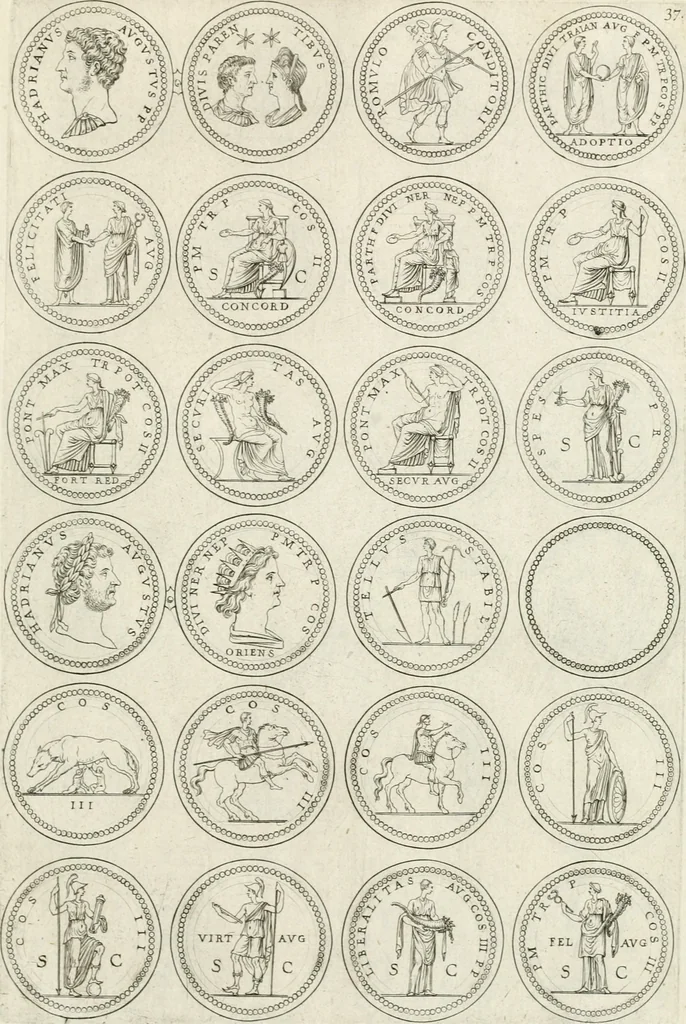 An illustration from Antonii Augustinii Archiepisc. Tarracon. Antiqvitatvm romanorvm hispanarvmqve in nvmmis vetervm, dialogi XI, 1617, leaf 298