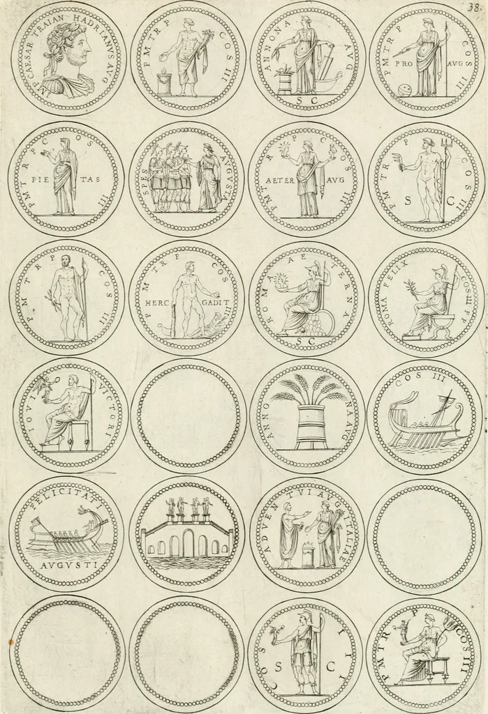 An illustration from Antonii Augustinii Archiepisc. Tarracon. Antiqvitatvm romanorvm hispanarvmqve in nvmmis vetervm, dialogi XI, 1617, leaf 300
