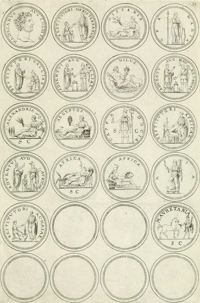 An illustration from Antonii Augustinii Archiepisc. Tarracon. Antiqvitatvm romanorvm hispanarvmqve in nvmmis vetervm, dialogi XI, 1617, leaf 302