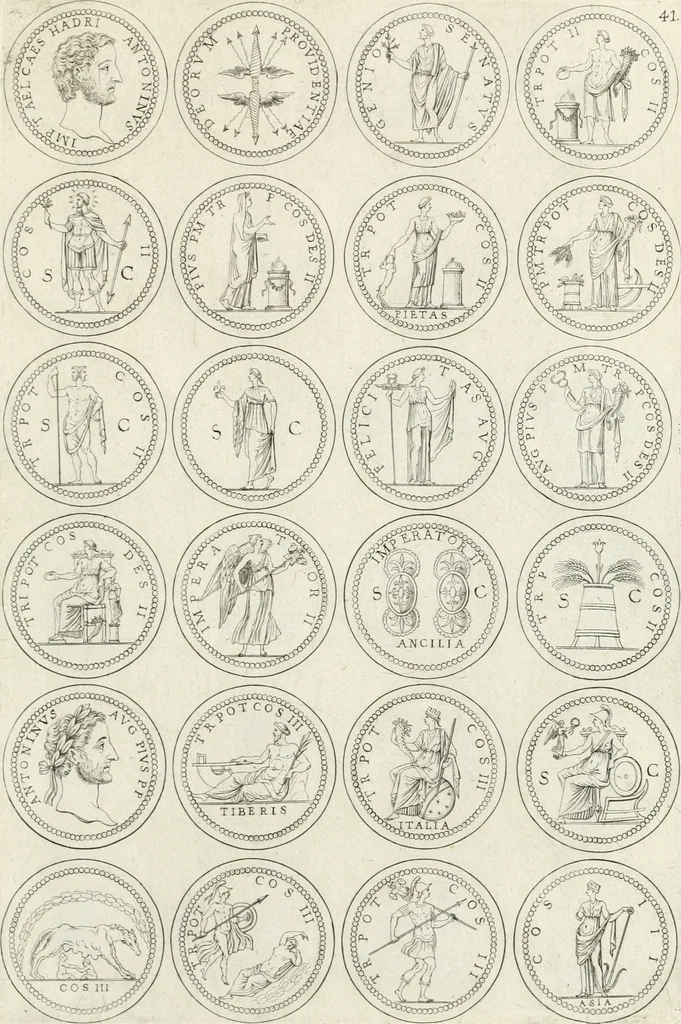 An illustration from Antonii Augustinii Archiepisc. Tarracon. Antiqvitatvm romanorvm hispanarvmqve in nvmmis vetervm, dialogi XI, 1617, leaf 306